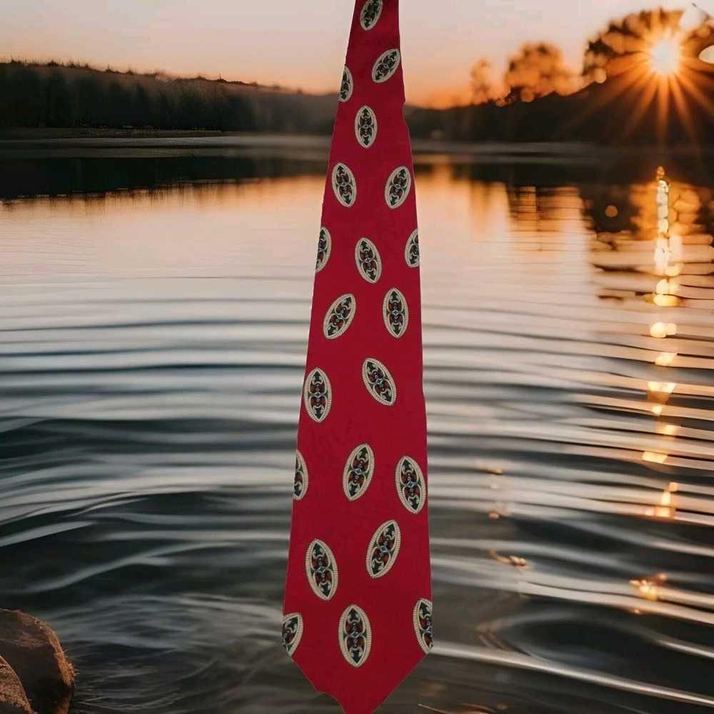 🟥Robert Talbott Studio Silk Tie Hand Sewn USA Nordstrom Red w/Oval Design 58x4